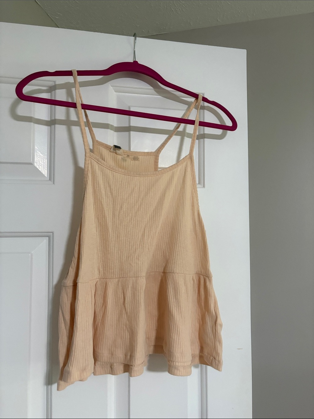 Roxy Peach Ribbed Spaghetti-Strap Peplum Cami